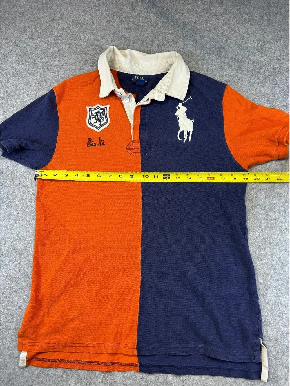 Polo Ralph Lauren Youth XL (18-20) Colorblock RugbyShirt Orange Navy Crest Logo